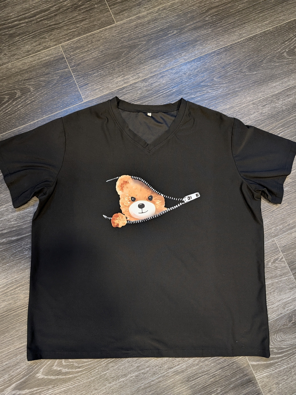 Black Women's Tee with Peekaboo Bear Graphic